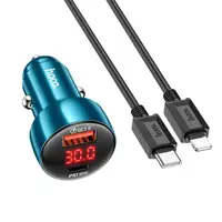 Адаптер автомобильный HOCO Type-C to Lightning cable Leader dual-port car charger with digital display set Z50 |1USB/1Type-C, 48W/3A, PD/QC|