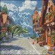 Алмазная картина "Горный городок" 30х30 см