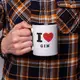 Кружка "I love" персонализированная, Черный, английский, Деревянная подарочная коробка с гравировкой, 330 мл