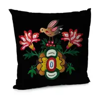 Подушка диванная с бархата Цветы и птичка 45x45 см (45BP_23M005)