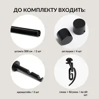 Карниз дворядний профільний 300 см IDEIA 19 мм чорний, готовий укомплектований