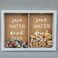 Подвійна рамка копілка "Save water, drink beer and wine" для корків, Білий-коричневий, англійська