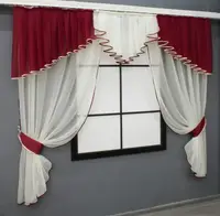 Кухонный комплект, шторки с ламбрекеном и подхватами, на карниз 2м. Цвет молочный с красным. Код 103к