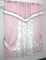 Кухонний комплект (270х170см.) шторки з тюлю і ламбрекеном. Колір рожевий з білим. Код 081к 50-909
