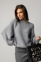 Жіночий в'язаний светр з рукавами регланами - сірий цвет, ONE SIZE