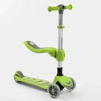 Самокат трехколесный "Best Scooter" С СИДЕНИЕМ, складной алюминиевый руль, 4 колеса PU со светом. Light green (99640)