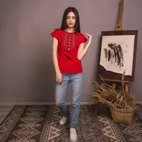 Футболка-вишиванка жіноча Moderika Намисто червона XXXL