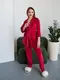 Женский Велюровый Костюм с Кантом Двойка - 901 Красный XL